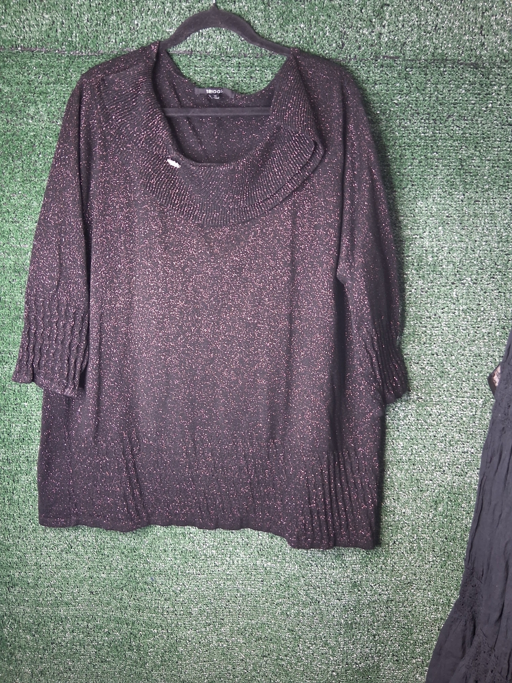Briggs New York Black Cowl Sweater with Pink Sparkle